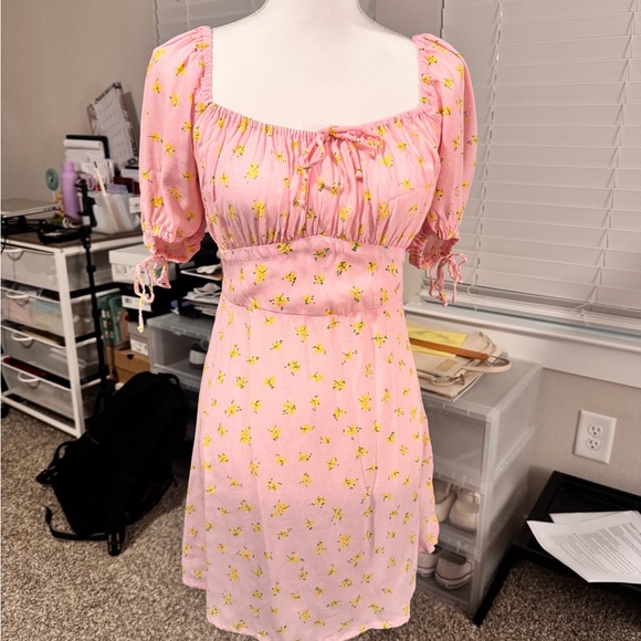 Faithfull the Brand Pink and Yellow Floral Mini Dress - Picture 1 of 5